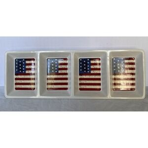 Vtg Warren Kimble Colonial American Flag Divided Rectangle Platter Relish Sakura